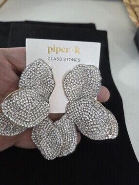 NWT Piper K Earrings Glass Stones Silver